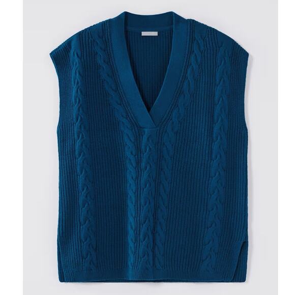 J.Jill $79 Large Peacock Blue V-Neck Cable Knit Classic Tunic Sweater Vest - Picture 5 of 11